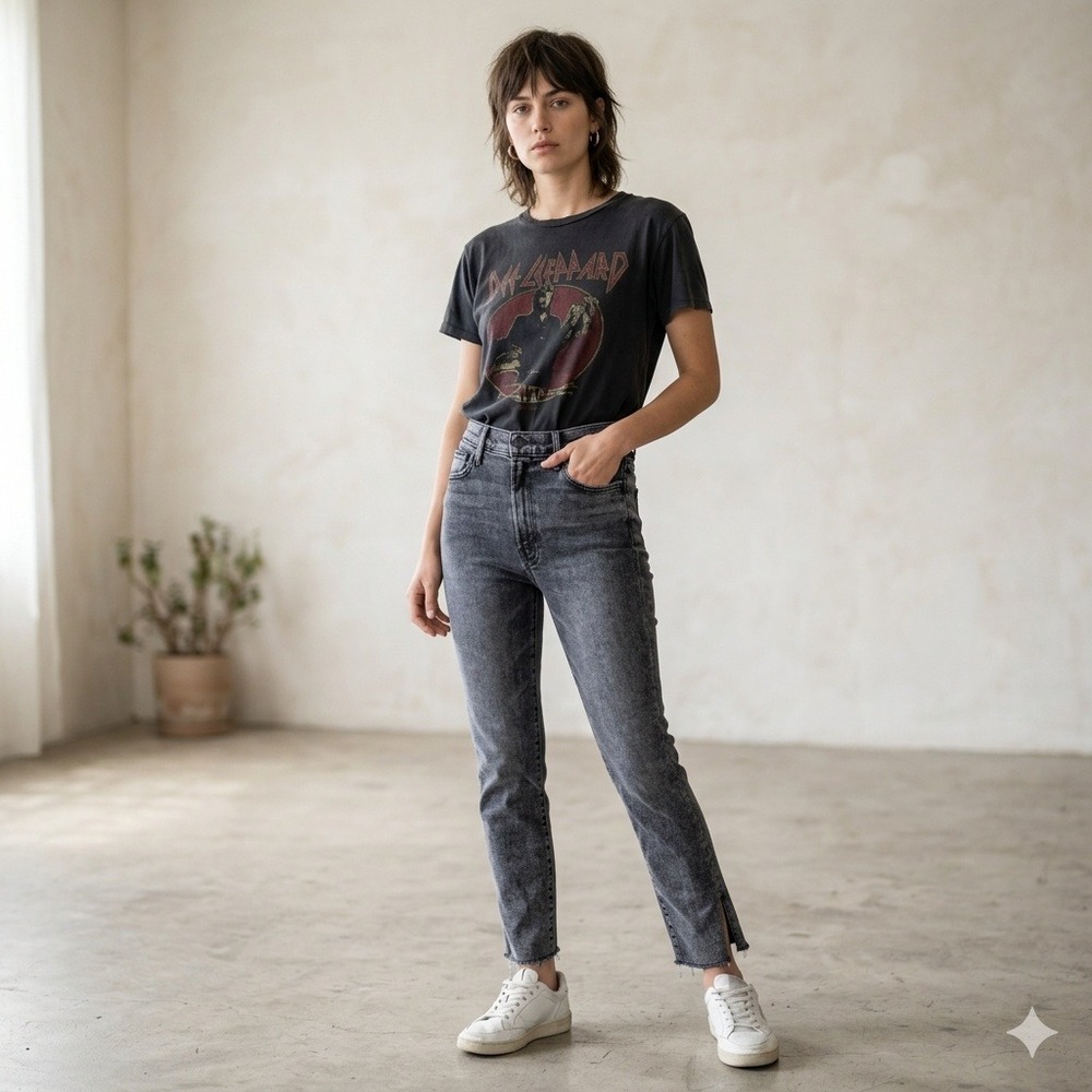 Mother High Waisted Rascal Ankle Snippet Jeans Women‎ 27 Train Stops Gray Wash